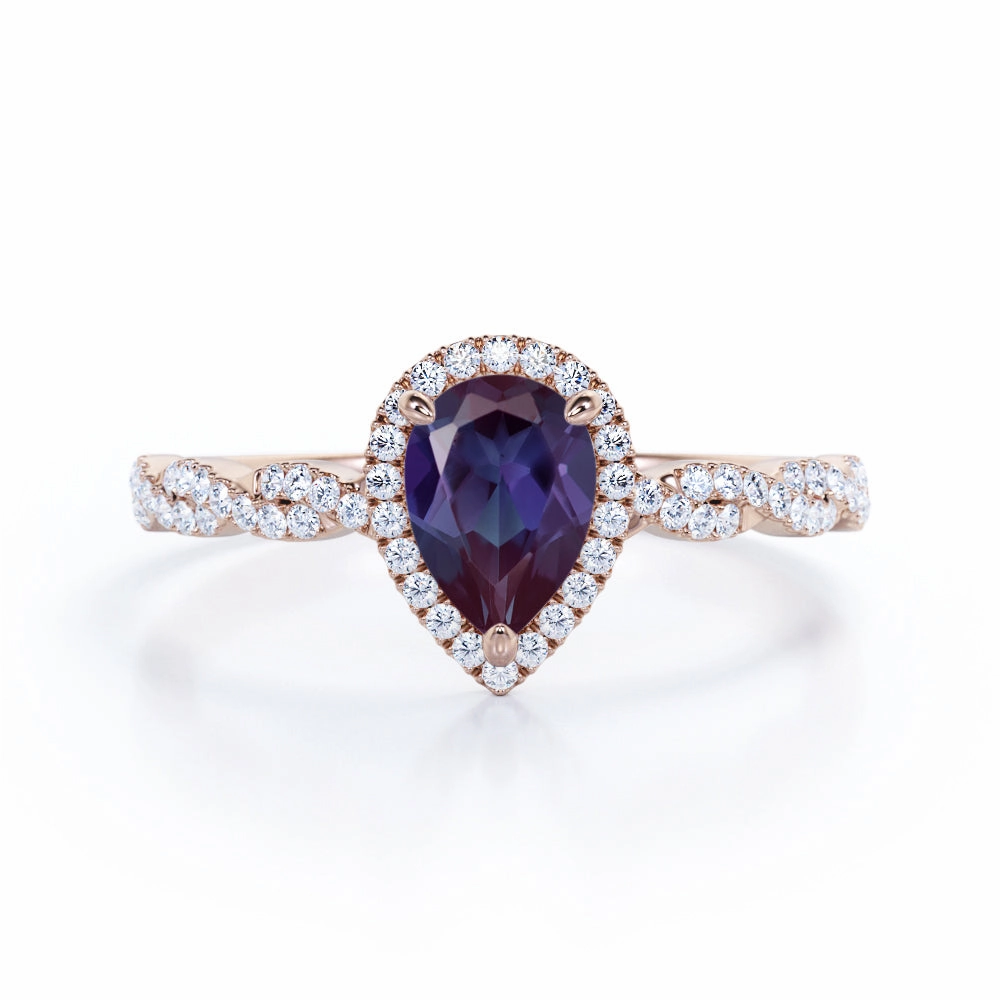 Infinity 1.45 Ct Pear Lab Alexandrite Halo Engagement Ring Refund Available Durable Appearance