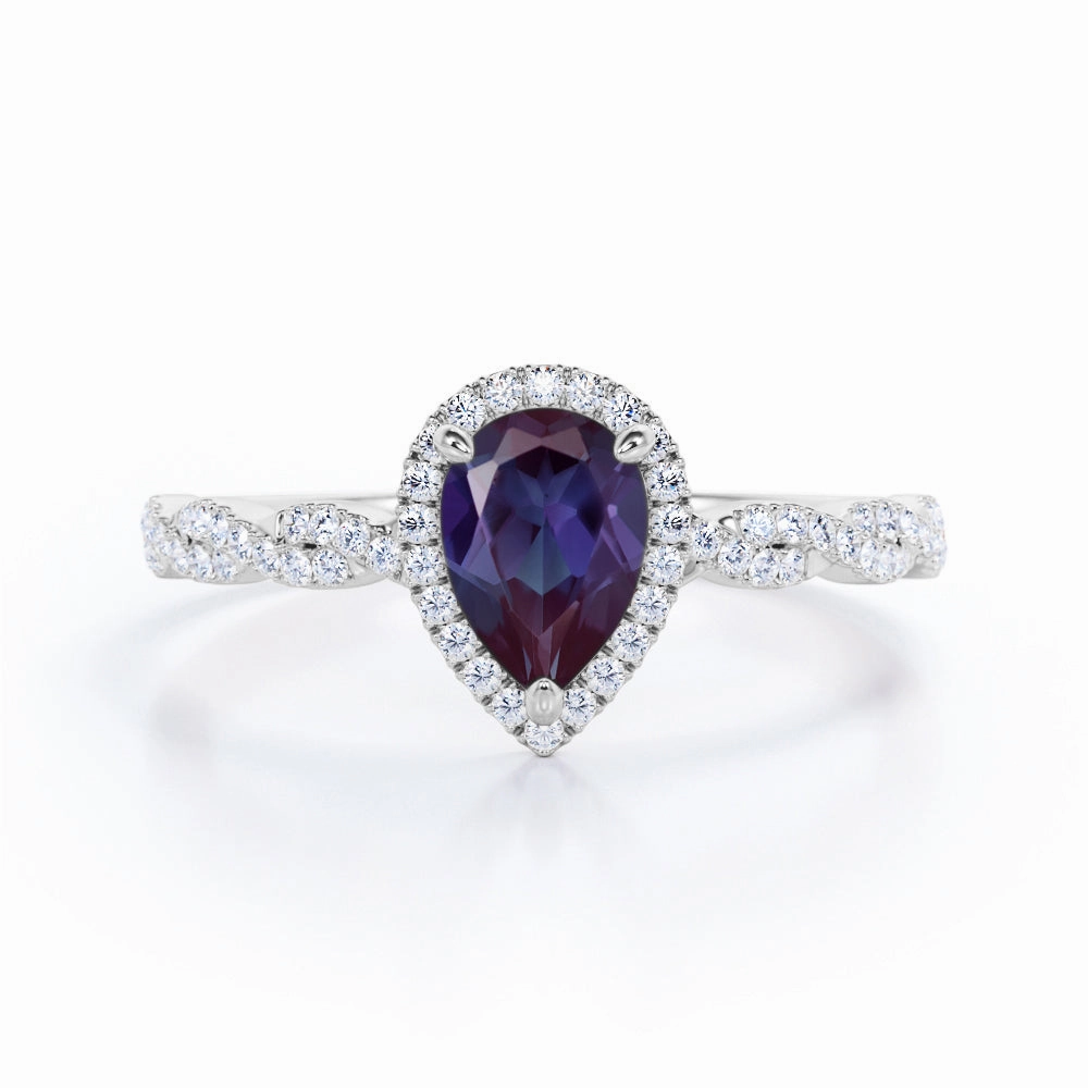 Creative Keepsake Seasonal Trend Infinity 1.45 Ct Pear Lab Alexandrite Halo Engagement Ring