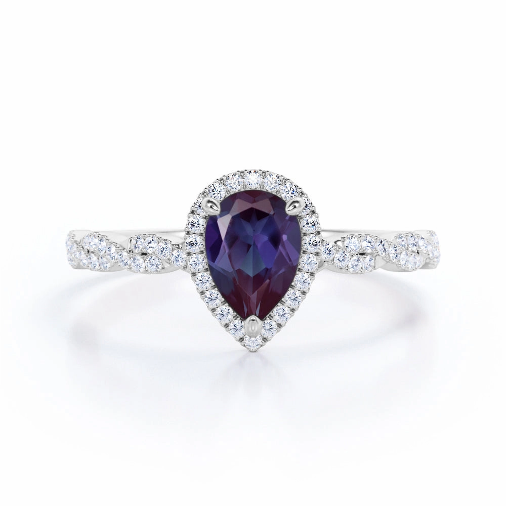Infinity 1.45 Ct Pear Lab Alexandrite Halo Engagement Ring Cost effective