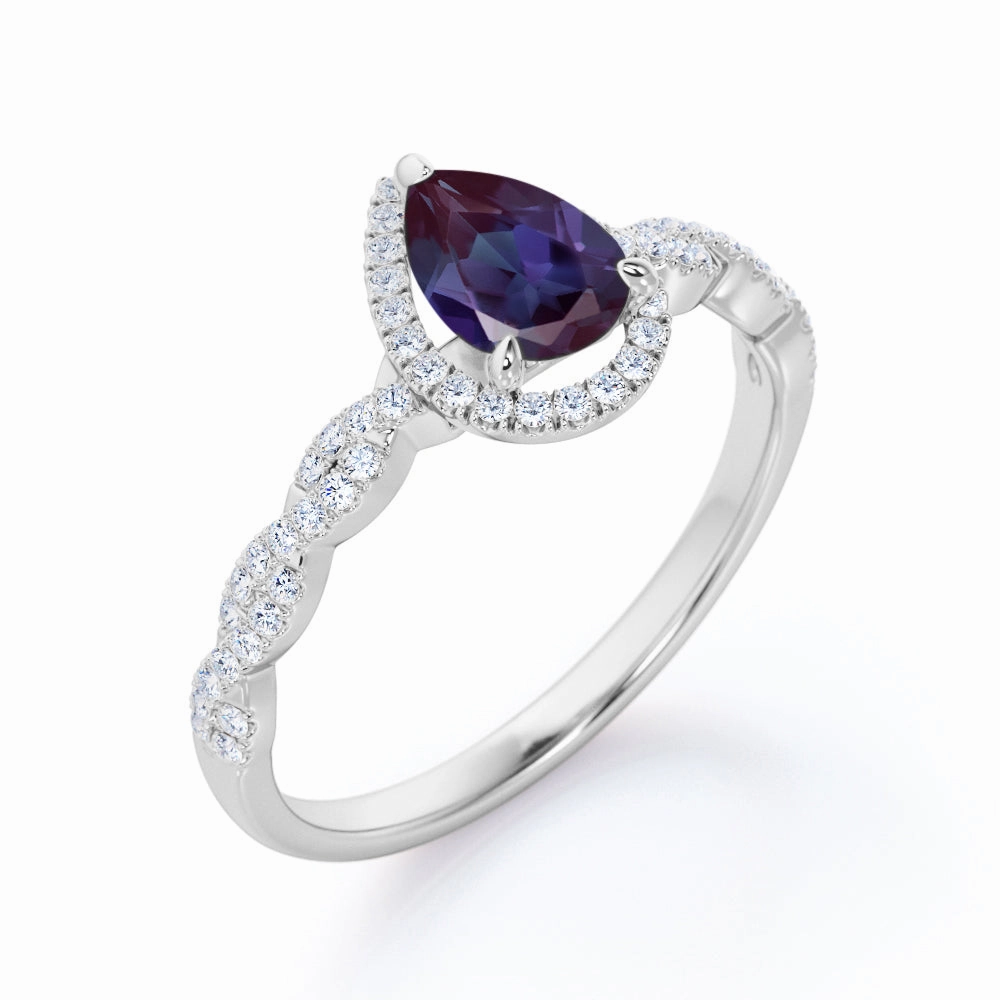 Romantic Present Pastel Shade Infinity 1.45 Ct Pear Lab Alexandrite Halo Engagement Ring