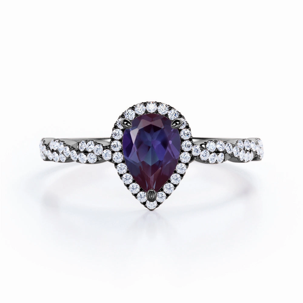Gentle care Vintage Article Infinity 1.45 Ct Pear Lab Alexandrite Halo Engagement Ring