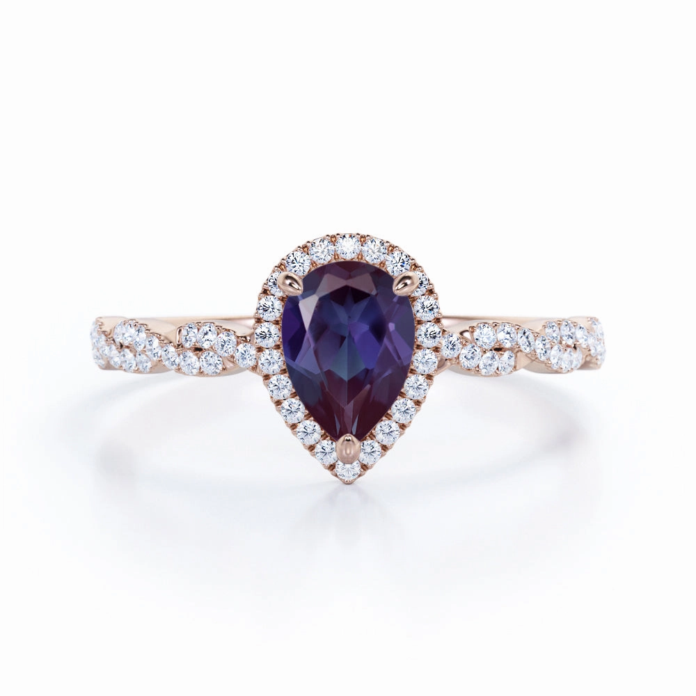 Cool Accent Sparkling Effect Infinity 1.45 Ct Pear Lab Alexandrite Halo Engagement Ring