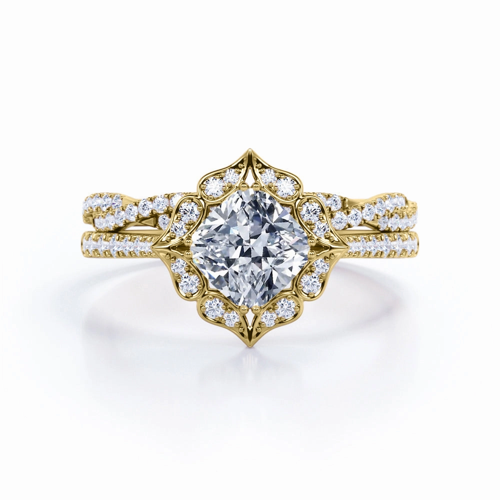 Infinity 1.50 Carat Cushion Cut Moissanite Bridal Set Classic Insignia