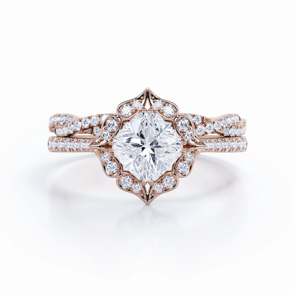 Infinity 1.50 Carat Cushion Cut Moissanite Bridal Set Lightweight Embellishment Assembly Required