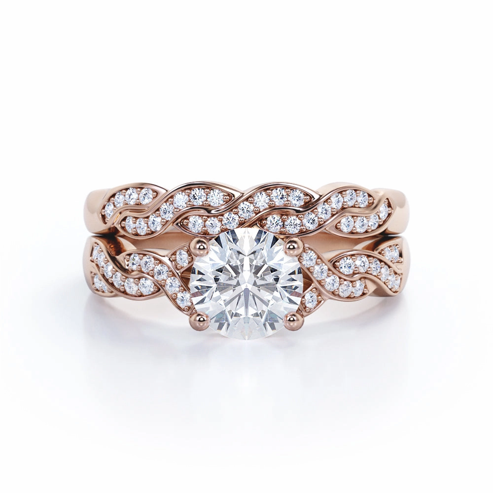 Value Statement Affordable Adornment Infinity 1.50 Carat Round Cut Moissanite Wedding Ring Set