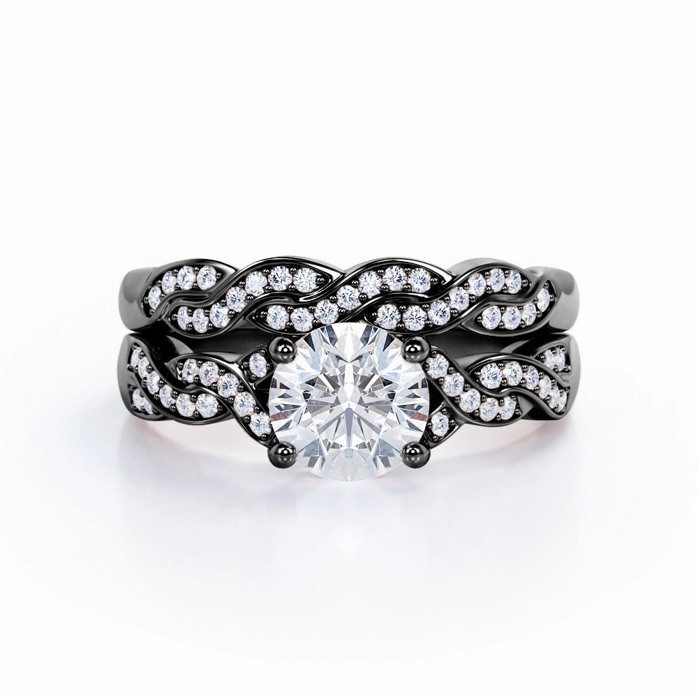 Modern Interpretation Strong Statement Infinity 1.50 Carat Round Cut Moissanite Wedding Ring Set