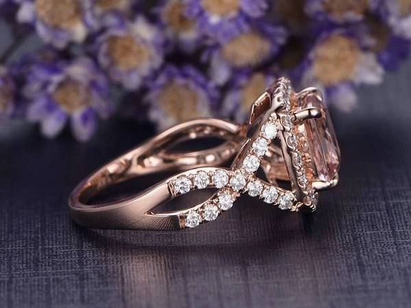 Infinity 1.50 ct Cushion Morganite Halo Engagement Ring Casual Simplicity Unisex Design