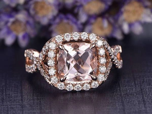 Vintage design Low-Cost Object Infinity 1.50 ct Cushion Morganite Halo Engagement Ring