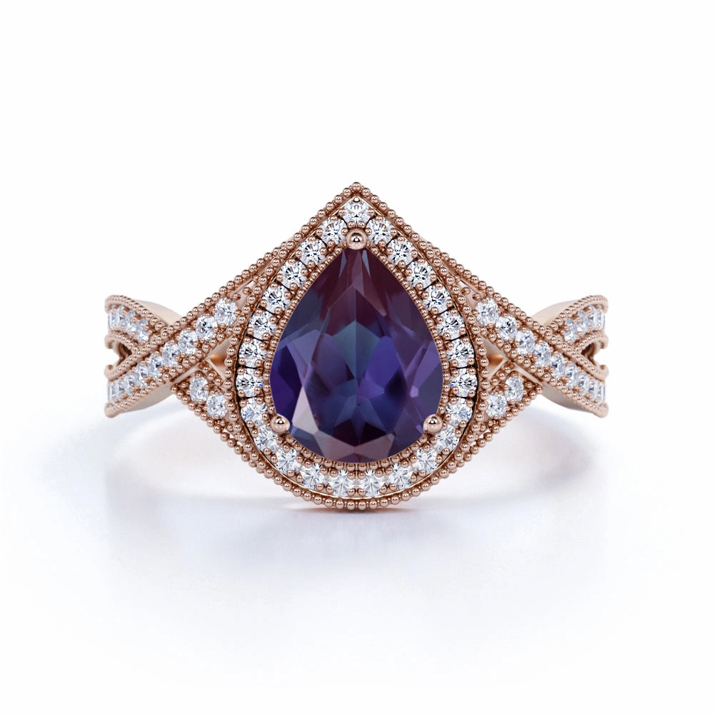 Hypoallergenic Object Elegant Feel Infinity 1.50 Ct Pear Lab Alexandrite Engagement Ring