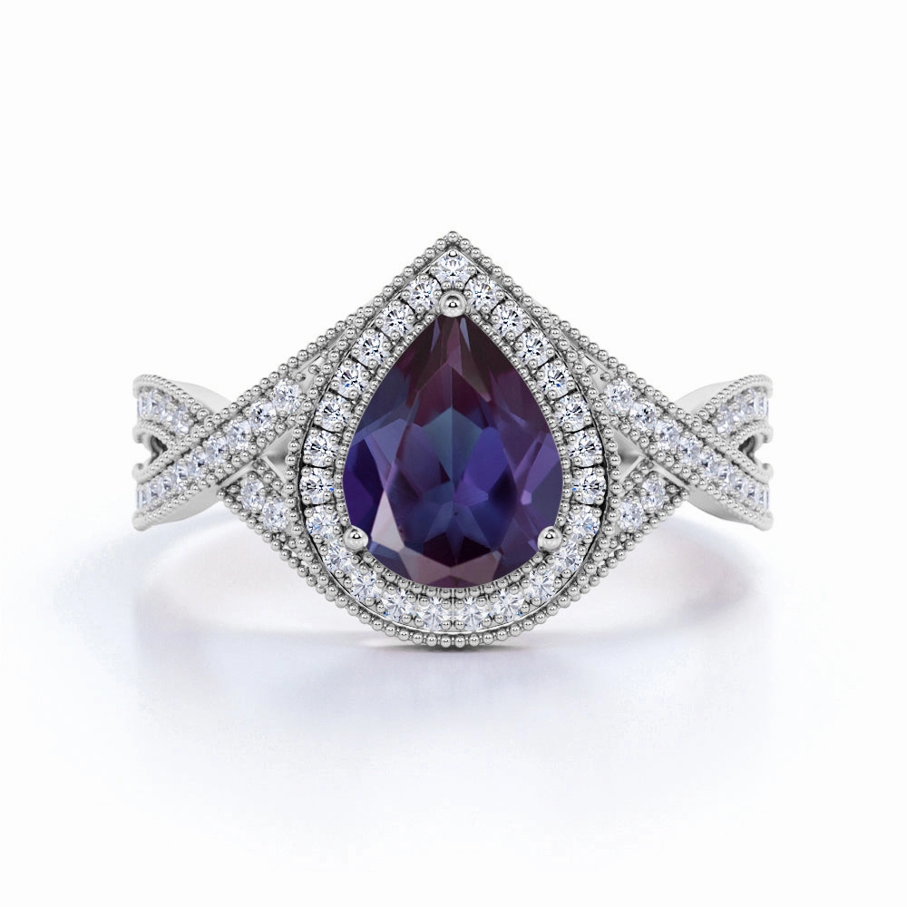 Infinity 1.50 Ct Pear Lab Alexandrite Engagement Ring Past Inspired