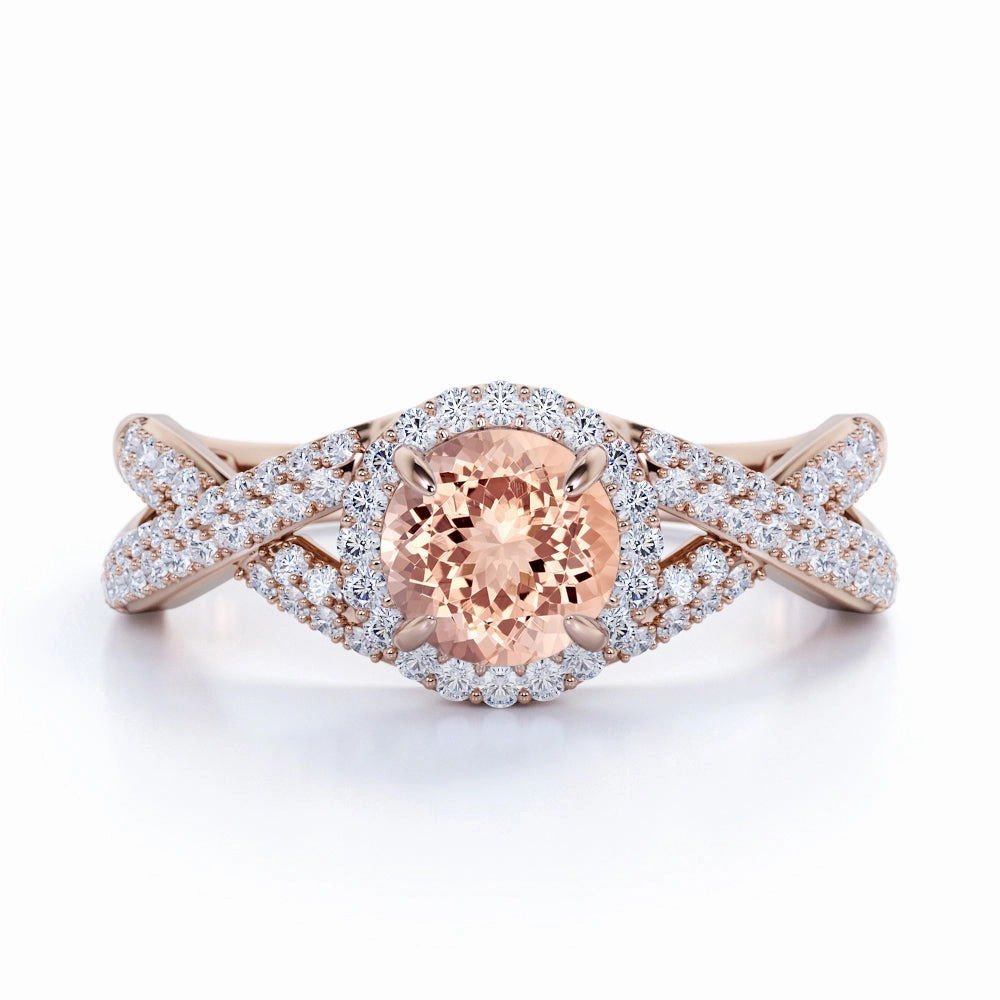 Infinity 1.50 ct Round Morganite Halo Engagement Ring Artisan Article