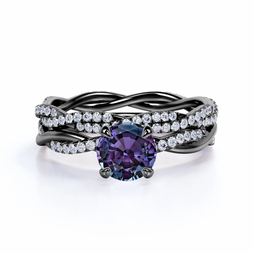 Infinity 1.75 Ct Round Cut Alexandrite Bridal Set Polished Contour