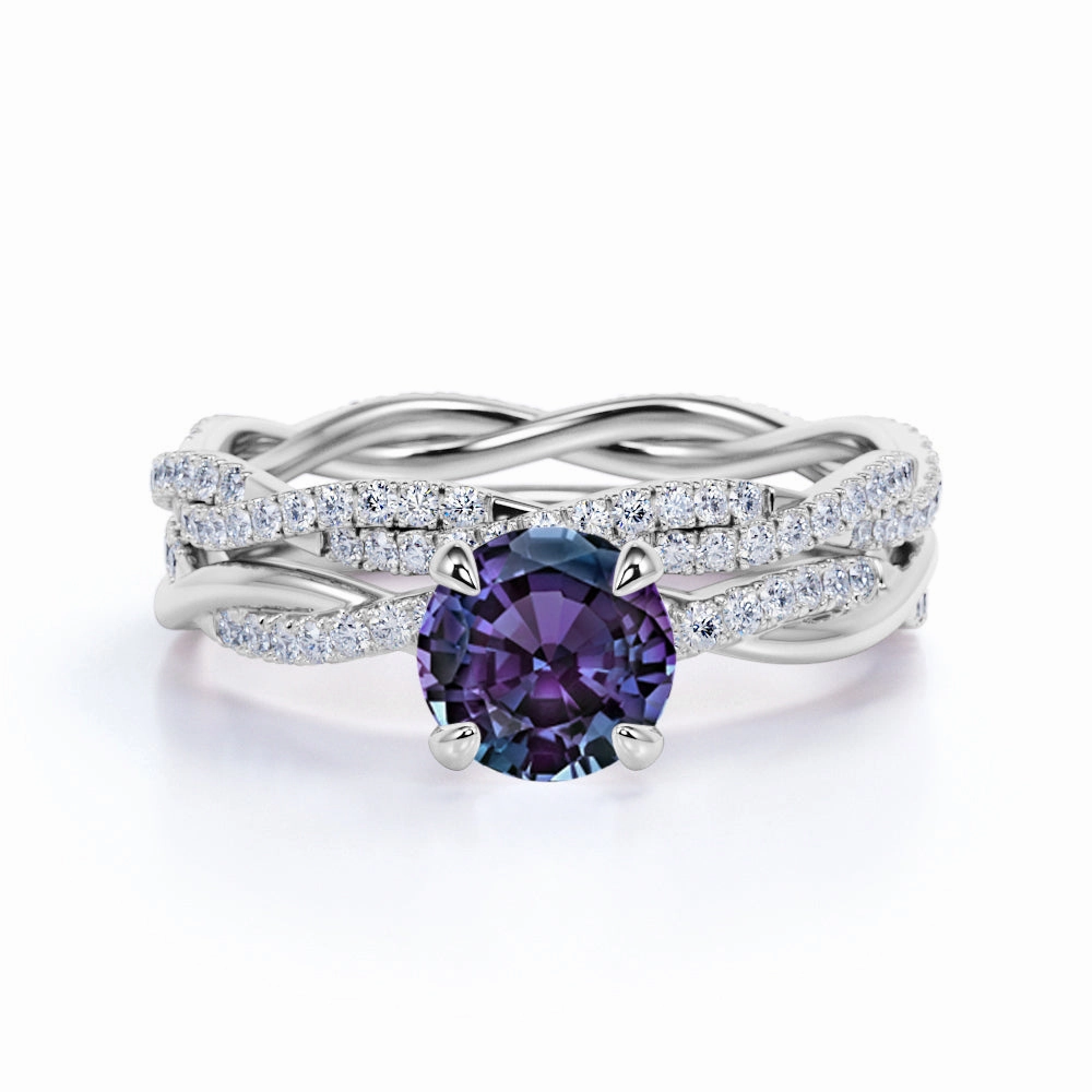 Artistic Piece Infinity 1.75 Ct Round Cut Alexandrite Bridal Set