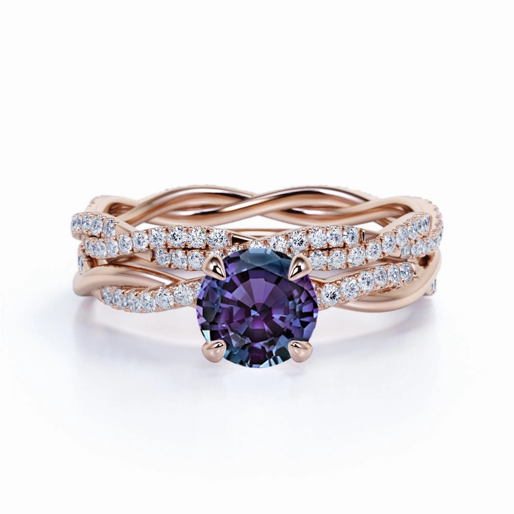 Infinity 1.75 Ct Round Cut Alexandrite Bridal Set Office Gift Elegant Memento