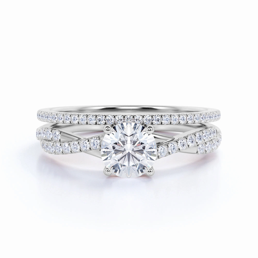 Glitter Accent Custom Item Infinity 1 Ct Round Cut Diamond Wedding Ring Set