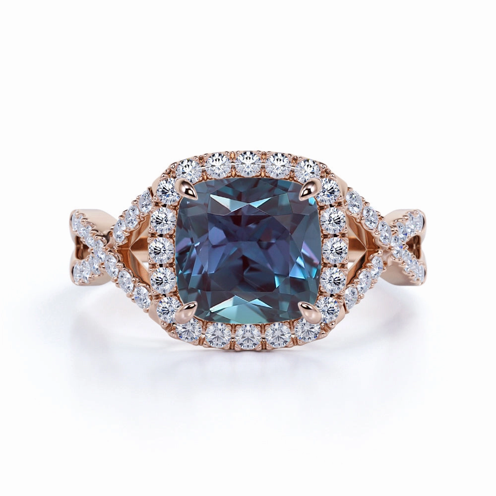 Classic Sparkle Infinity 2.50 Ct Cushion Lab Alexandrite Engagement Ring
