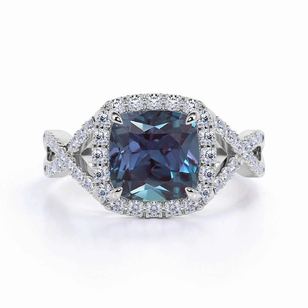Infinity 2.50 Ct Cushion Lab Alexandrite Engagement Ring Economical Art Shiny Design