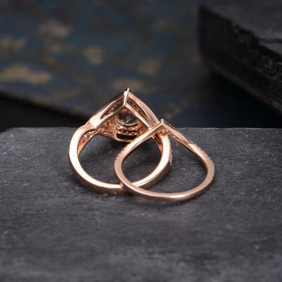 Infinity 2 ct Pear Morganite Antique Wedding Ring Set Event Accessory