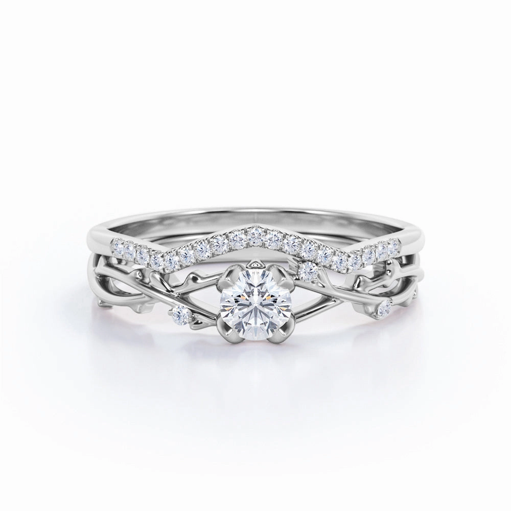 High-Quality Style Refined Jewelry Infinity Branch Design 0.6 CT TDW Round Cut Natural Diamond Pave Wedding Ring Sets