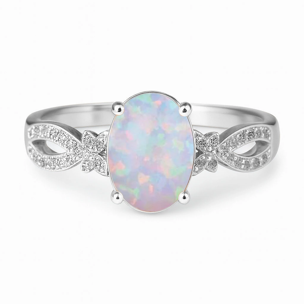 Creative Item Fashion Pop Inifnity 1.35 Ct Oval Cut Lab Created Opal Milgrain Engagement Ring