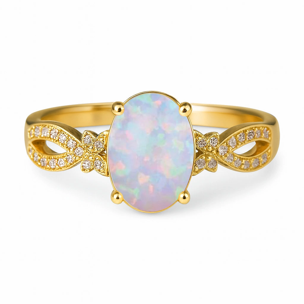 High-End Style Family Treasure Inifnity 1.35 Ct Oval Cut Lab Created Opal Milgrain Engagement Ring