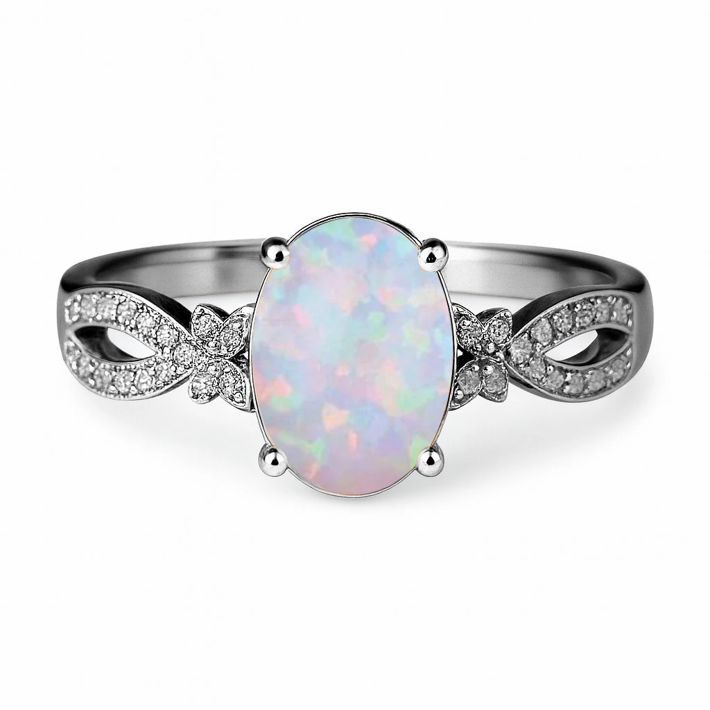Business casual Inifnity 1.35 Ct Oval Cut Lab Created Opal Milgrain Engagement Ring