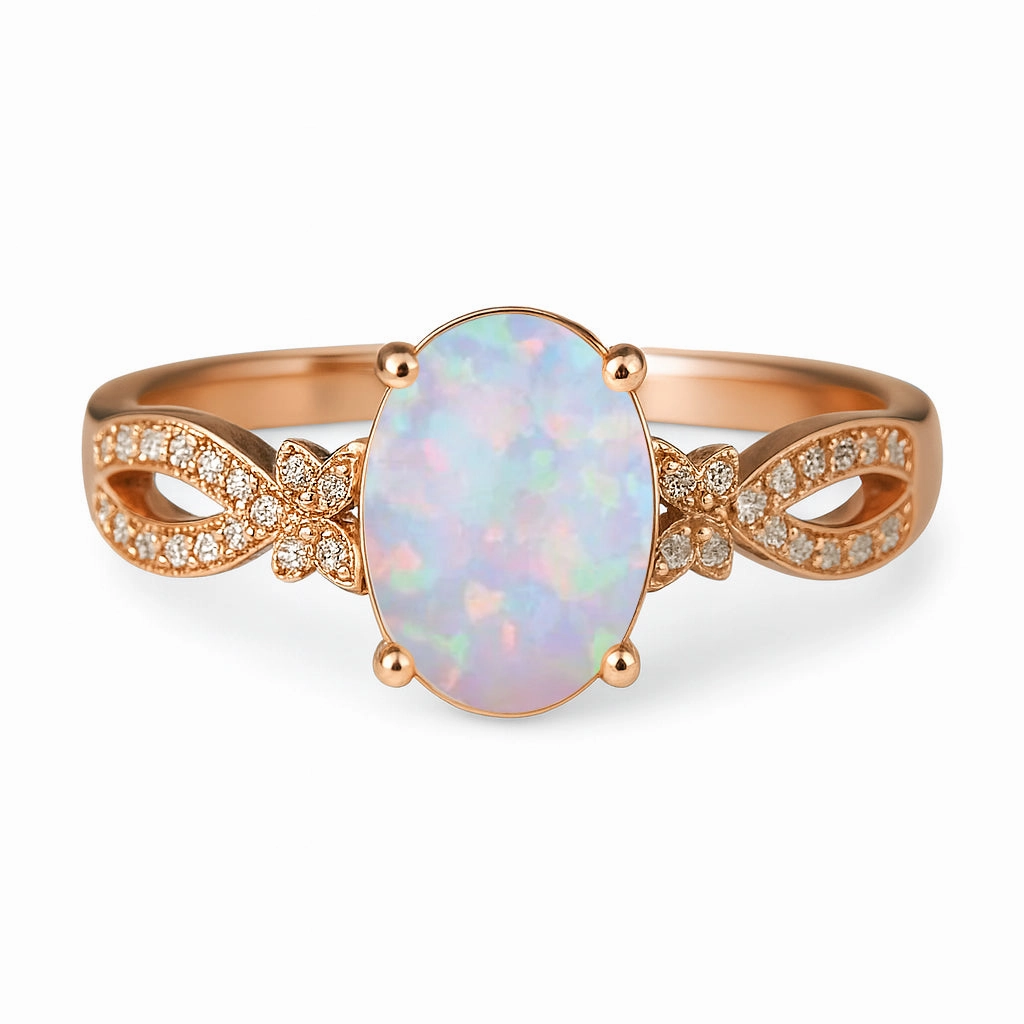 Exclusive Embellishment Inifnity 1.35 Ct Oval Cut Lab Created Opal Milgrain Engagement Ring