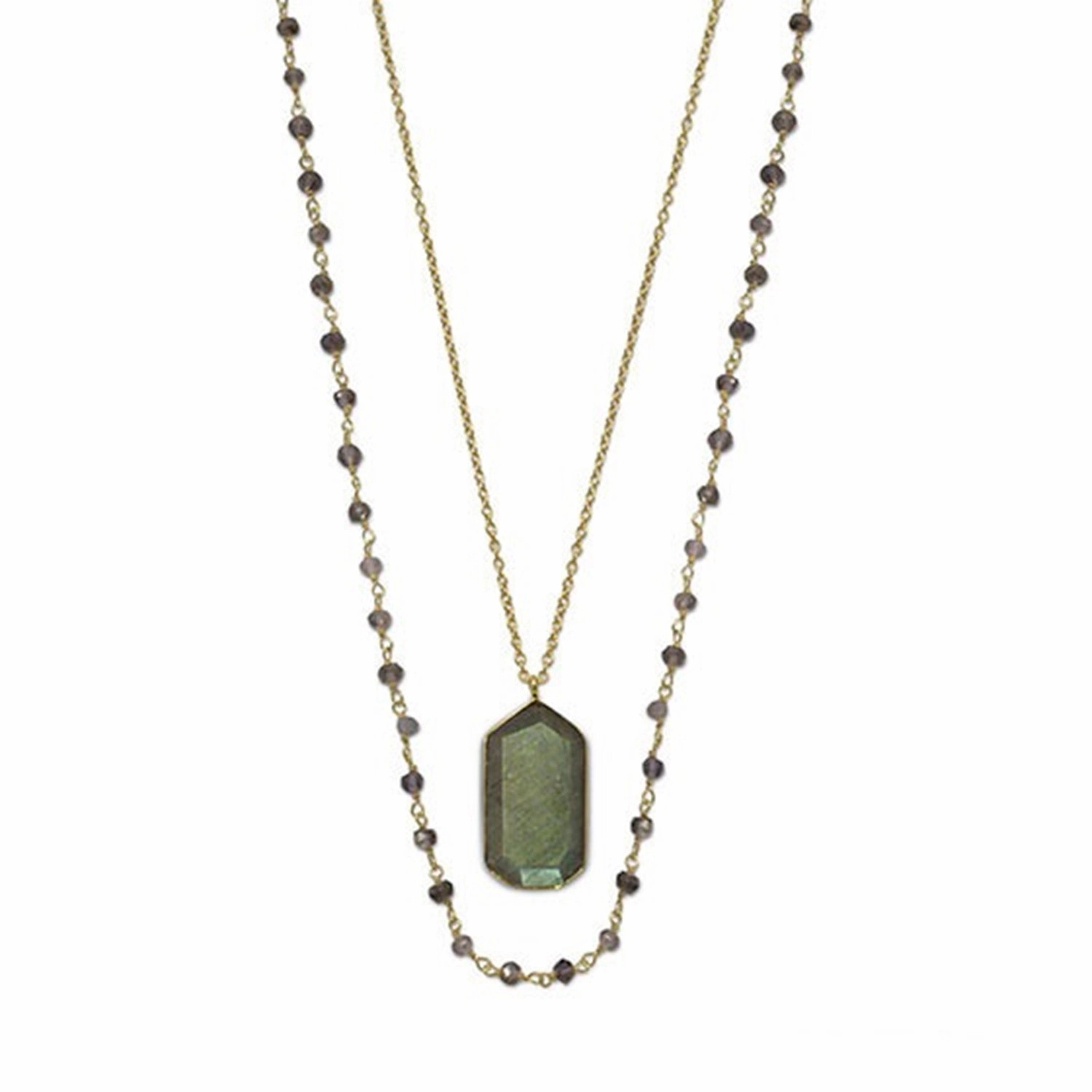 Iolite Bead and Labradorite Pendant Necklace Gold-plated Sterling Silver Classic Fit