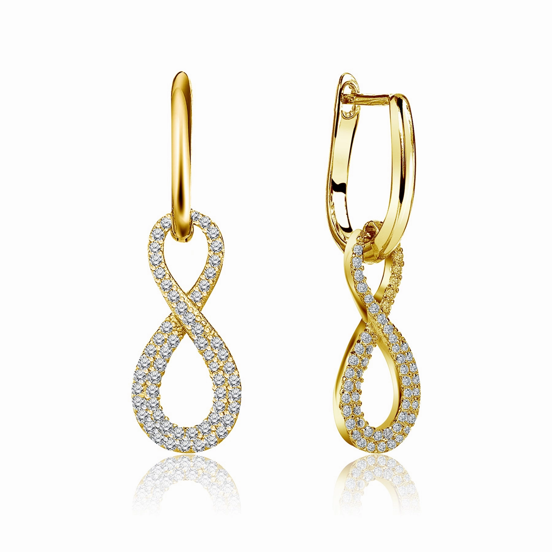 Rectangular Adornment 1 Carat Infinity Leverback Dangle Earrings - Gift for Women - in 18k White Gold over Silver