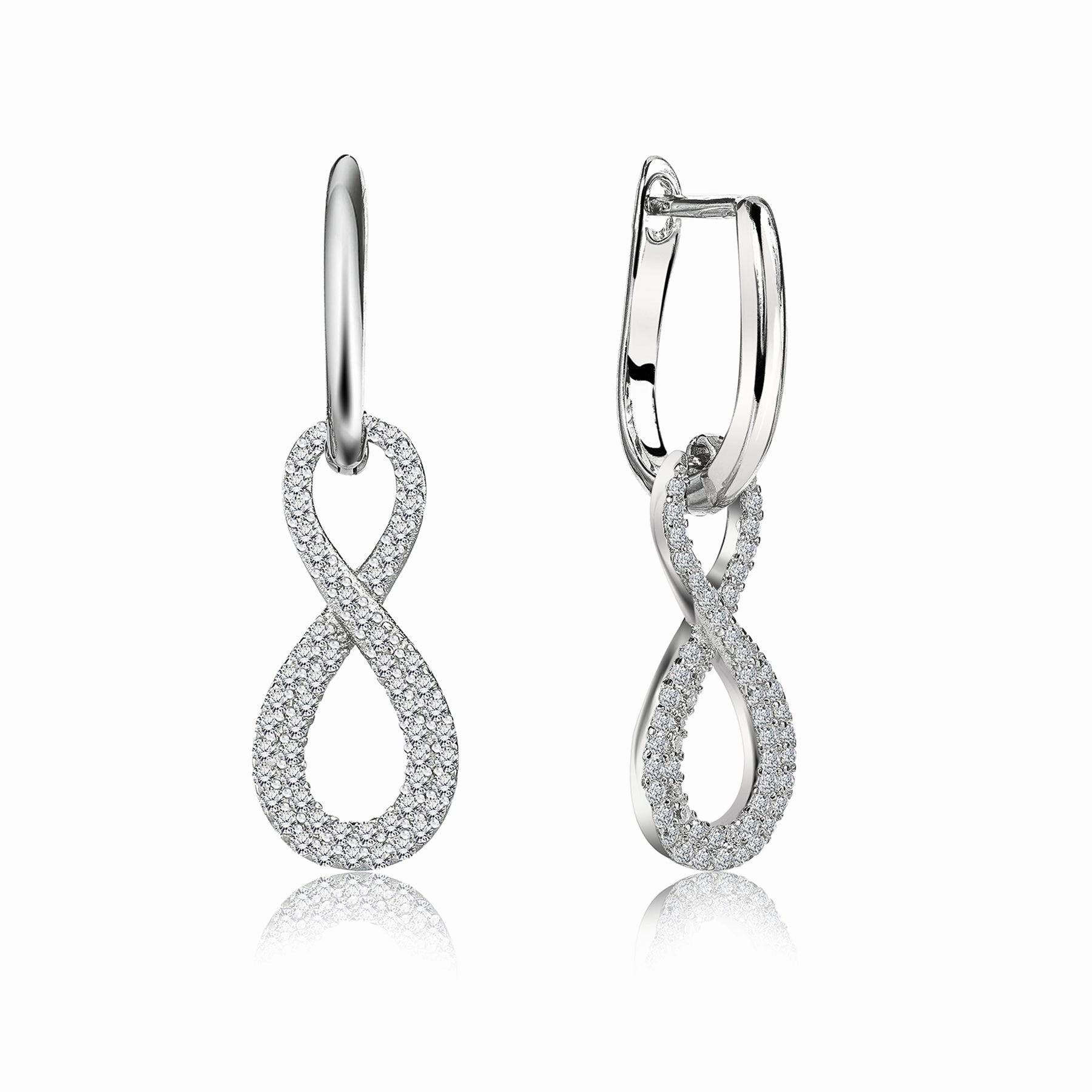1 Carat Infinity Leverback Dangle Earrings - Gift for Women - in 18k White Gold over Silver Retro Accent
