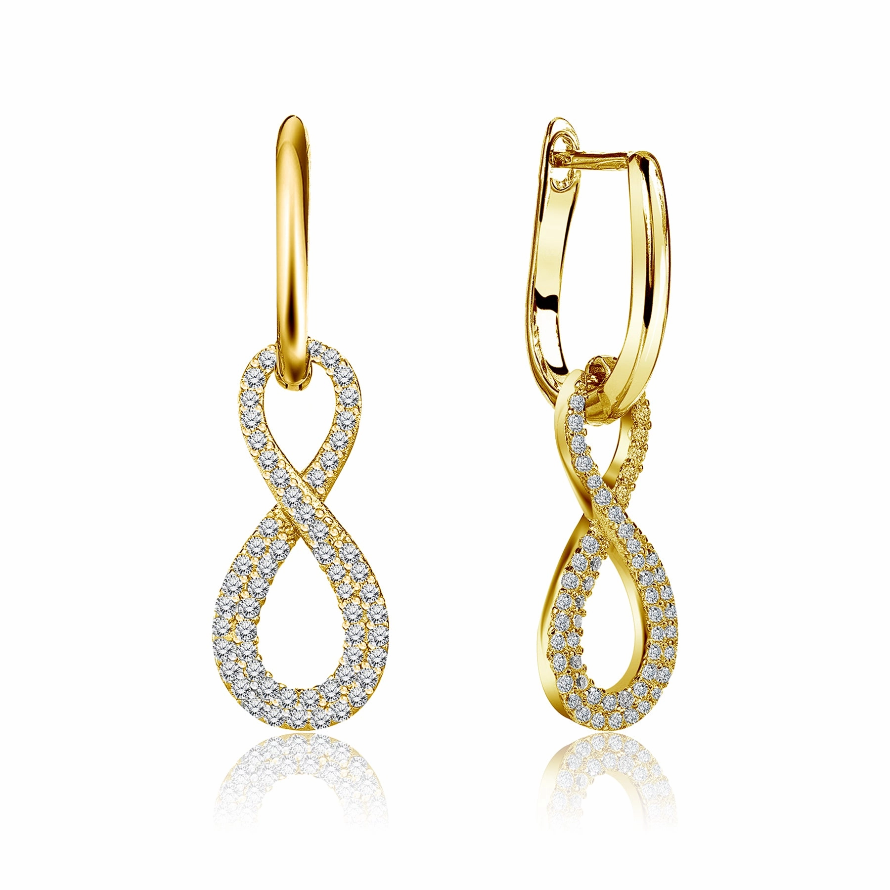 1 Carat Infinity Leverback Dangle Earrings - Gift for Women - in 18k White Gold over Silver Secure Piece Glittering Vibe