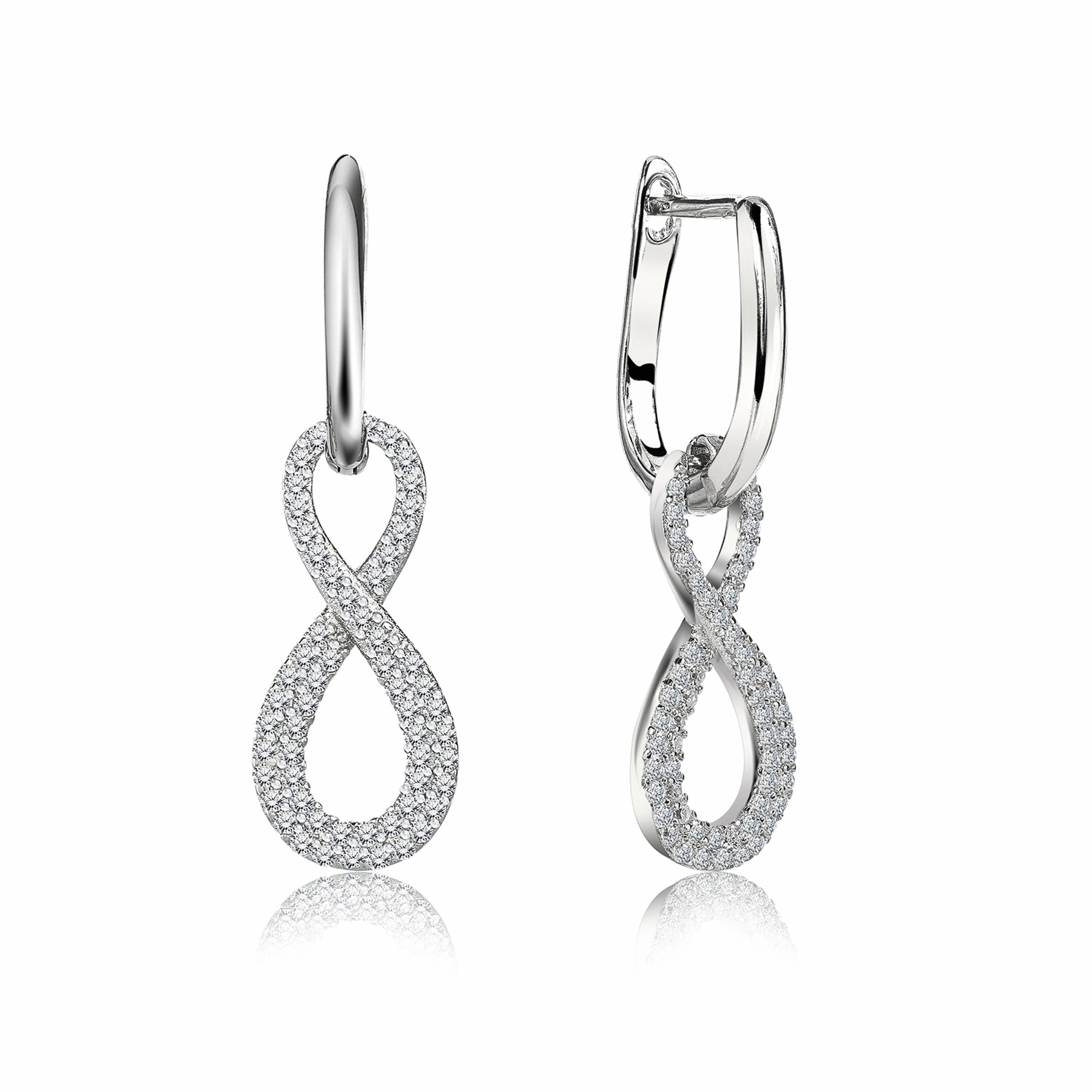 1 Carat Infinity Leverback Dangle Earrings - Gift for Women - in 18k White Gold over Silver Polished Feature Graceful Essential