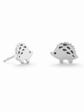 Brilliant Accent Unique Feature Hedgehog Post Stud Earrings Sterling Silver