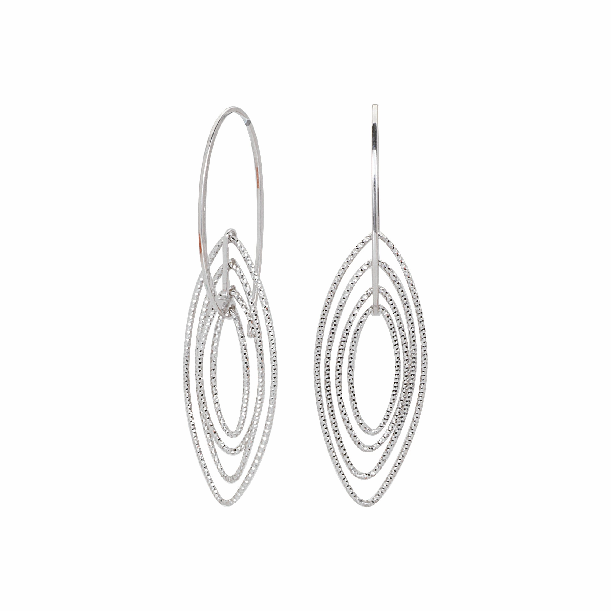 3D Cascade Earrings Graduated Diamond-cut Marquise Rhodium on Sterling Silver Stunning Choice