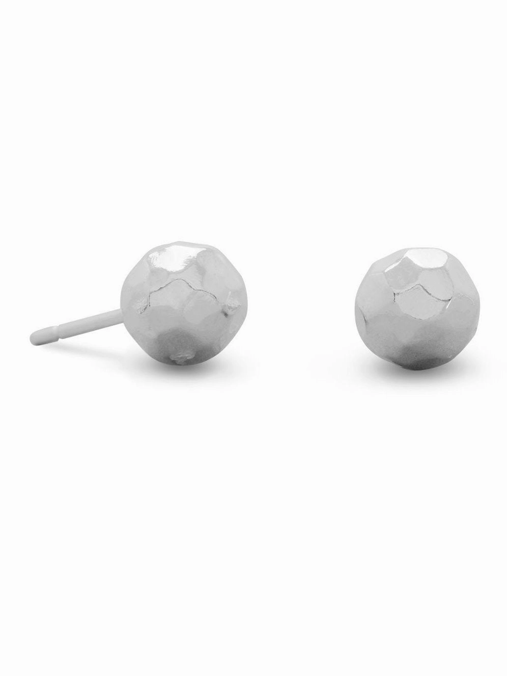 Brilliant Aesthetic Unique Piece Ball Post Stud Earrings Polished Hammered Sterling Silver - 6mm