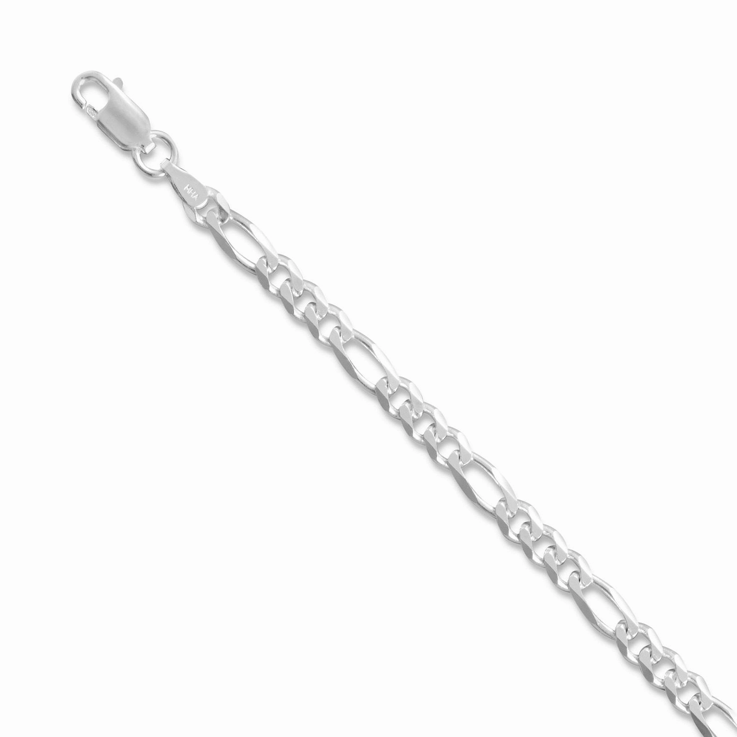 Italian Figaro Chain Necklace 3.9mm Width Sterling Silver Excellent Piece Handmade Design