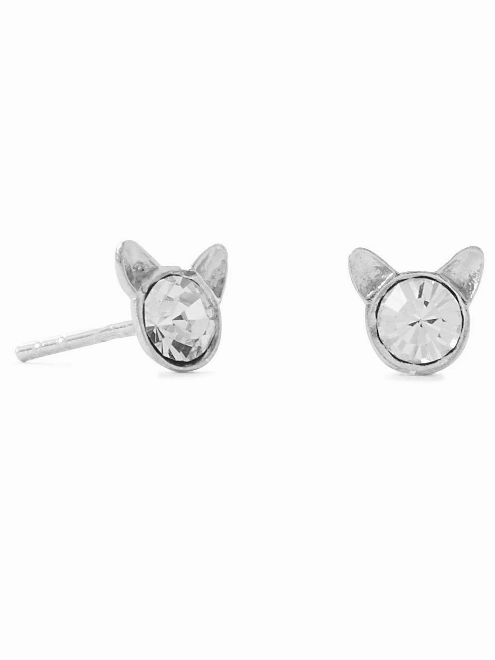 Kitten Cat Ears with Sparkling Crystal Stud Earrings Sterling Silver Decorative Essential
