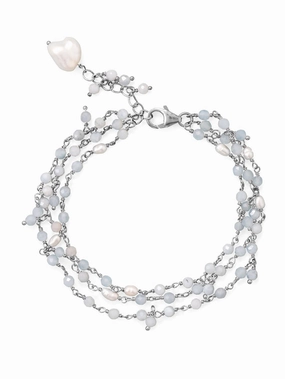 Aquamarine and Cultured Freshwater Pearl Drop Bracelet Sterling Silver Showstopper