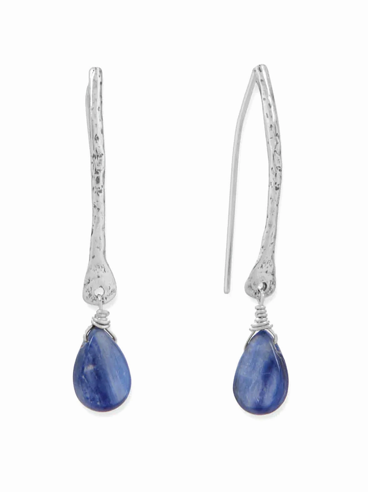 Neutral Accent Radiant Look Kyanite Earrings with Textured Wires Sterling Silver