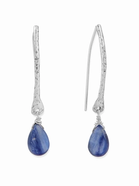 Neutral Accent Radiant Look Kyanite Earrings with Textured Wires Sterling Silver