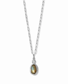Labradorite and Cubic Zirconia Pendant Paperclip Chain Necklace Rhodium on Silver - Nontarnish, adjustable length Professional Piece Marvelous Present