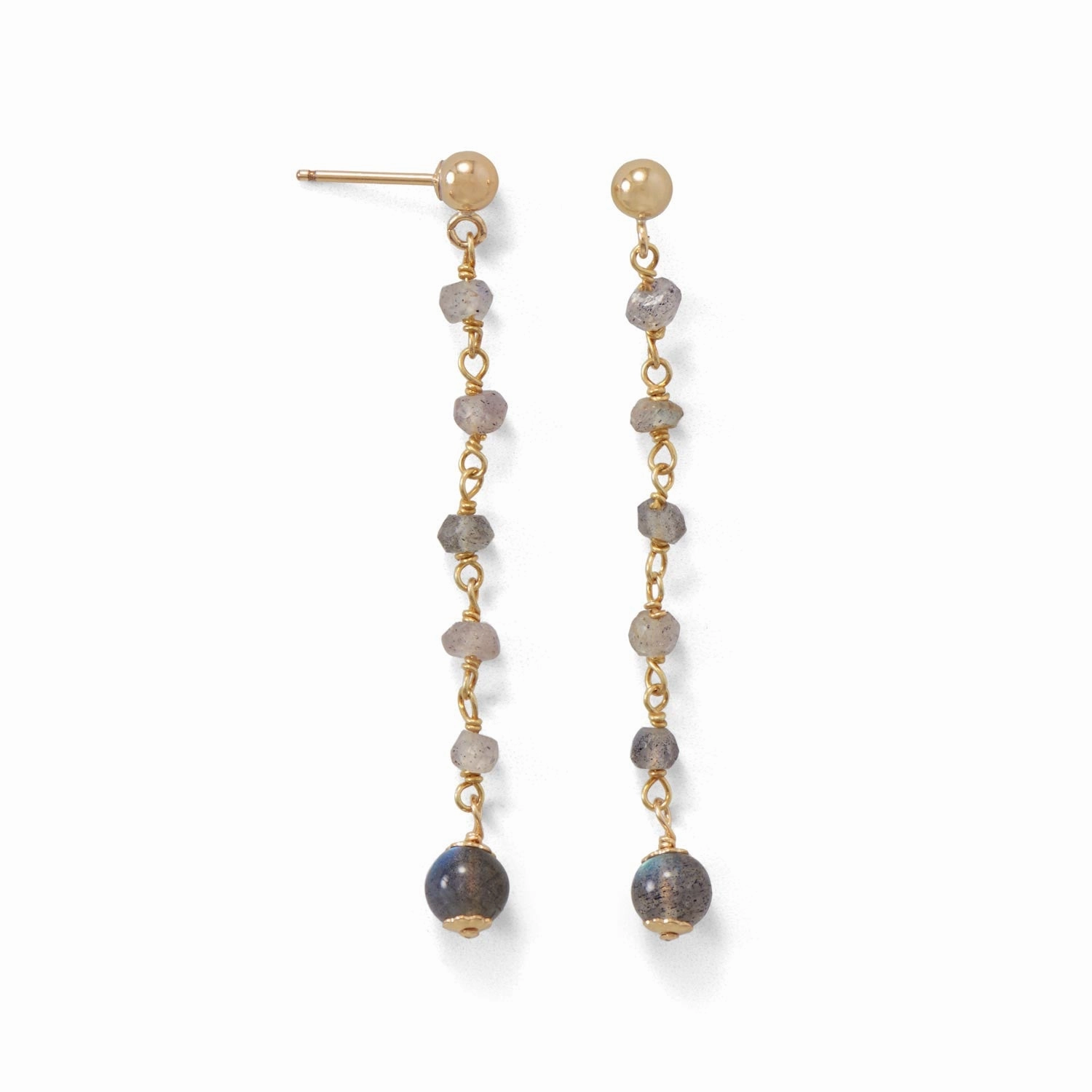 Fashionable Aesthetic Labradorite Bead Dangle Earrings Gold-filled Ball Post