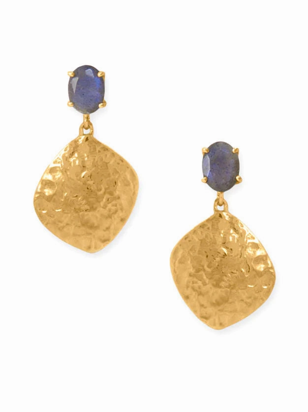 Lightweight accessory Pretty Essential Labradorite Earrings with Textured Hammered Drop Gold-plated Silver