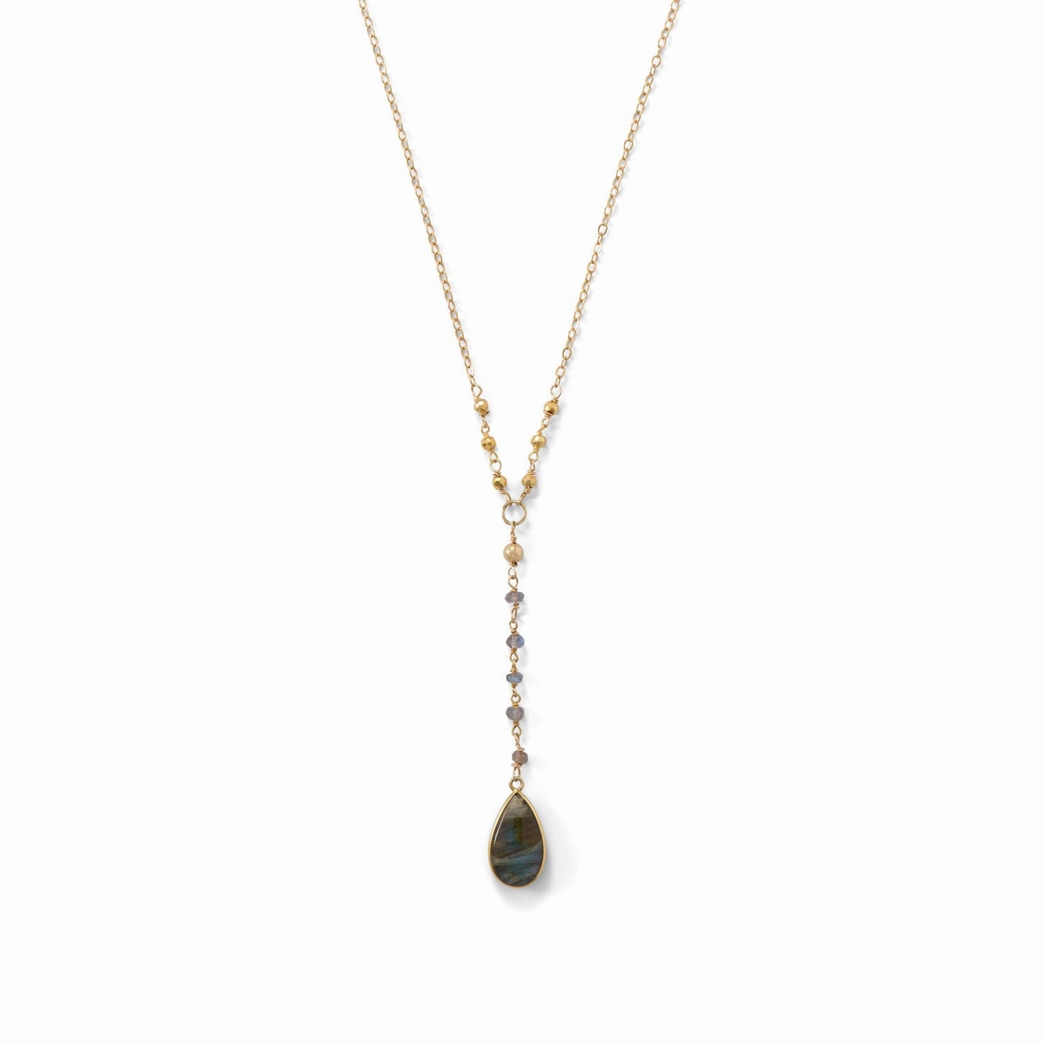 Date night Ideal Item Labradorite Necklace Gold-plated Y-style with Teadrop Pendant