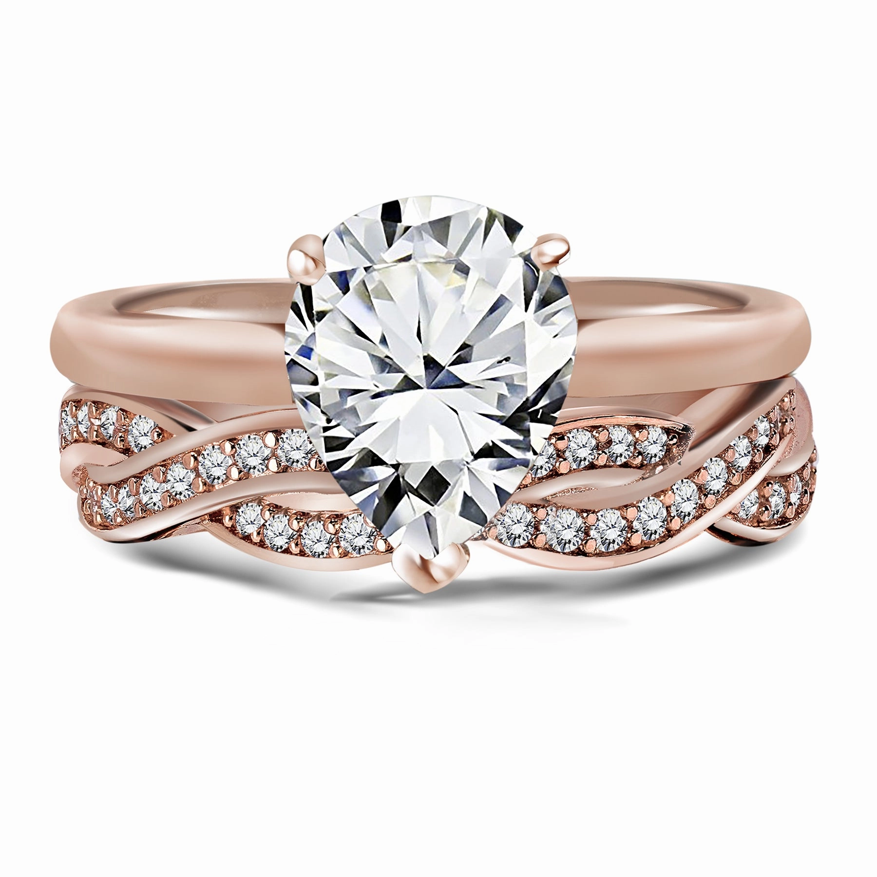 Infinity 1.8 Carat Pear Cut Moissanite Bridal Set Vivid Accent