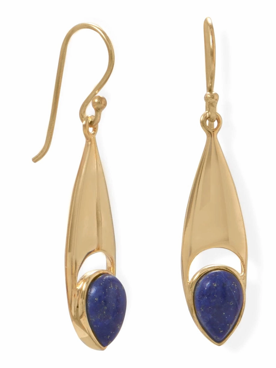 Lapis Lazuli Earrings Gold-plated Sterling Silver Marquise Shape Holiday Decoration