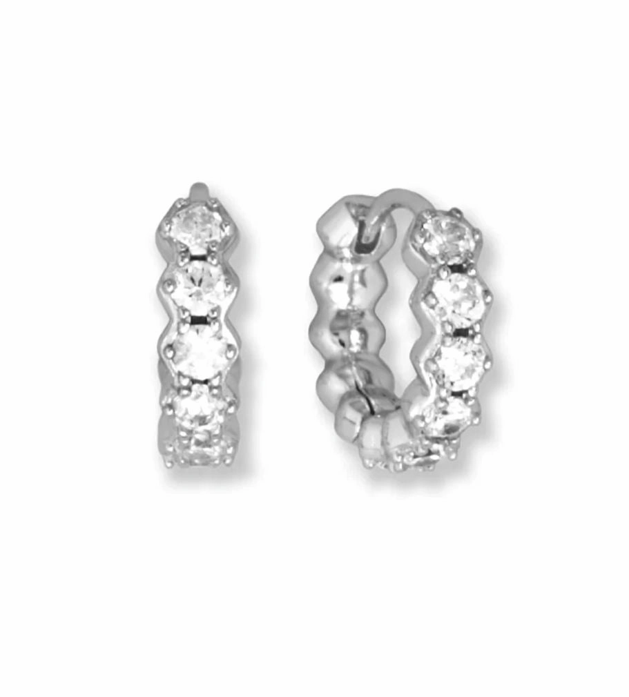 Hoop Earrings Hexagon Shape 10mm with Cubic Zirconia Attractive Feature Shiny Piece