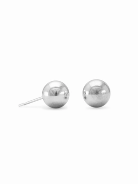 Ball Stud Earrings 8mm - Nontarnish Rhodium on Sterling Silver Minimalist Item