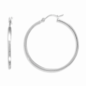 Large Square Tube Sterling Silver Hoop Earrings 2mm x 35mm Vintage-Inspired Accessory