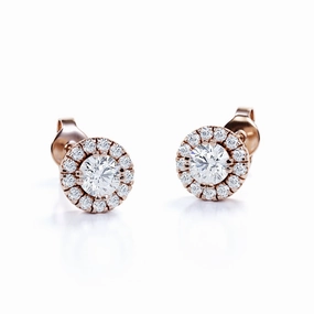 Bezel French Pave 0.43 CT TDW Round White Diamond Double Prong Stud Earrings in White Gold Lightweight Element
